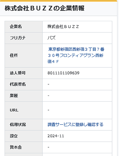 バズカレッジ(BuzzCollege)の運営会社「株式会社BUZZ」 登記情報