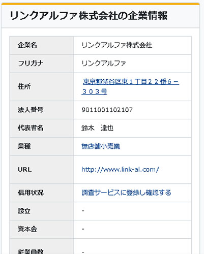 リンクアルファ株式会社の企業情報
登記情報